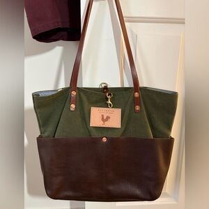 Olive wax canvas utility tote